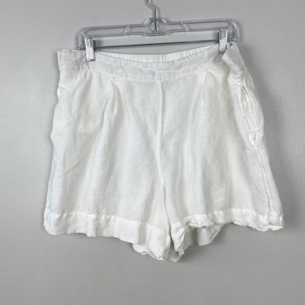 Boston Proper White Linen‎ Blend Pleated Shorts Elastic Waist Pockets Size XL